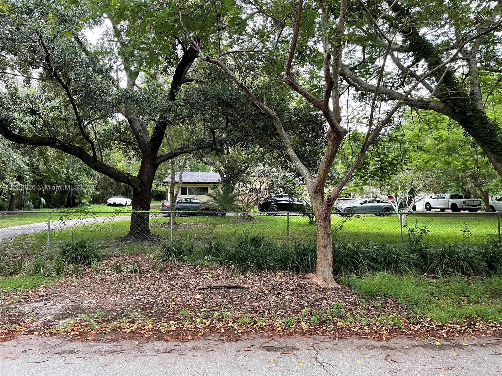 a view of a garden with trees