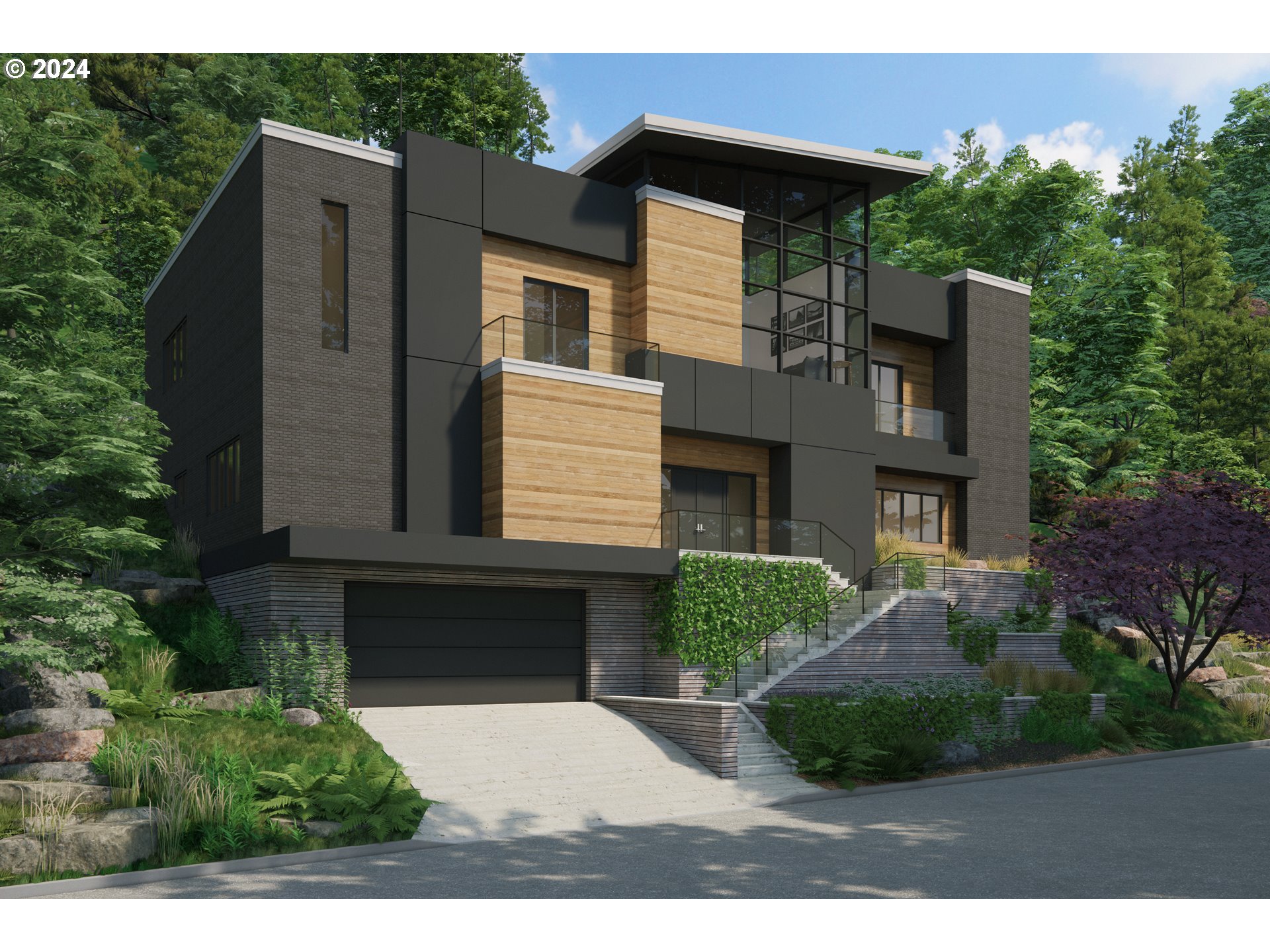 a view of house with outdoor space garden and tall tree