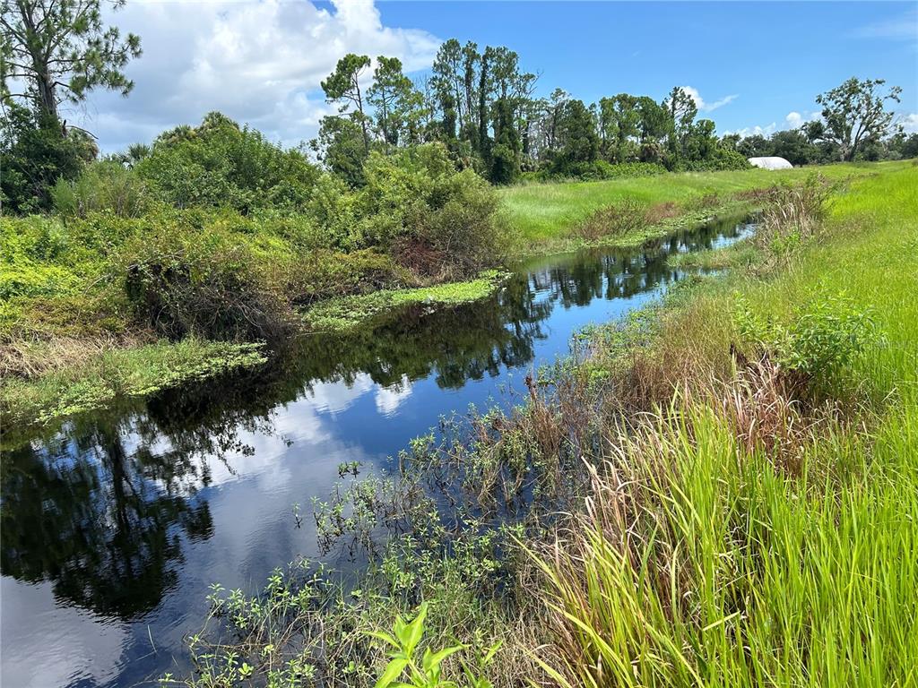 a view of a lake with a yard