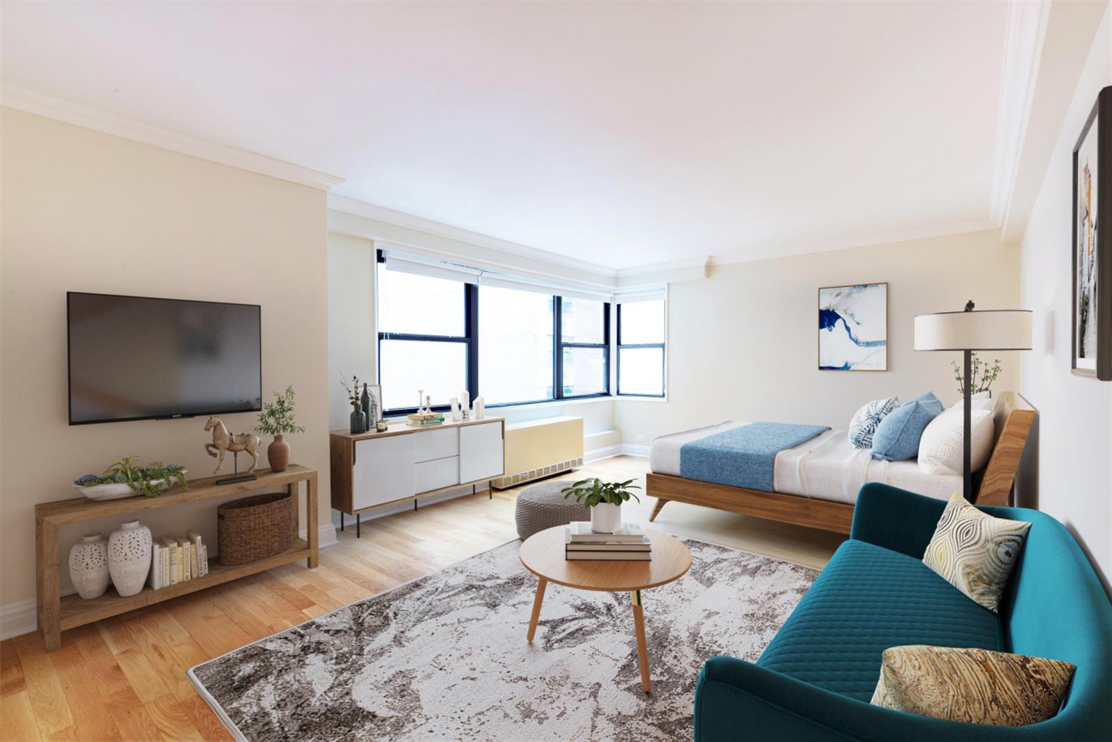 a living room with furniture and a flat screen tv