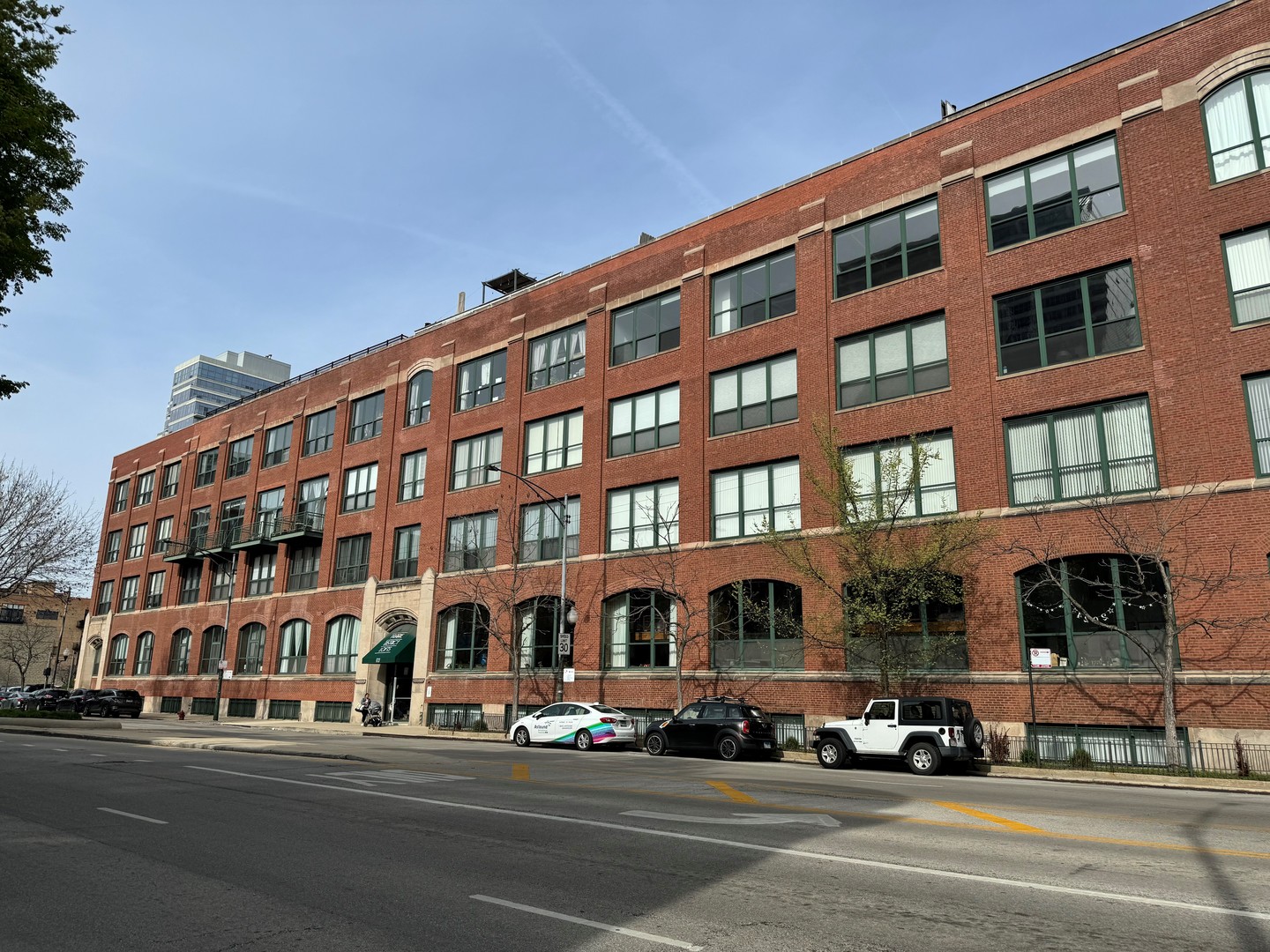 a front view of a building with street