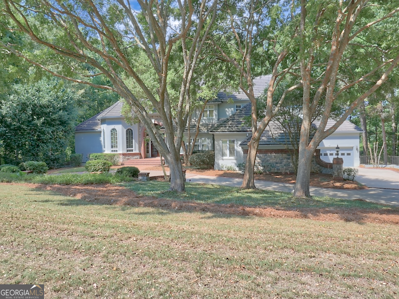 a view of a house with yard and a tree