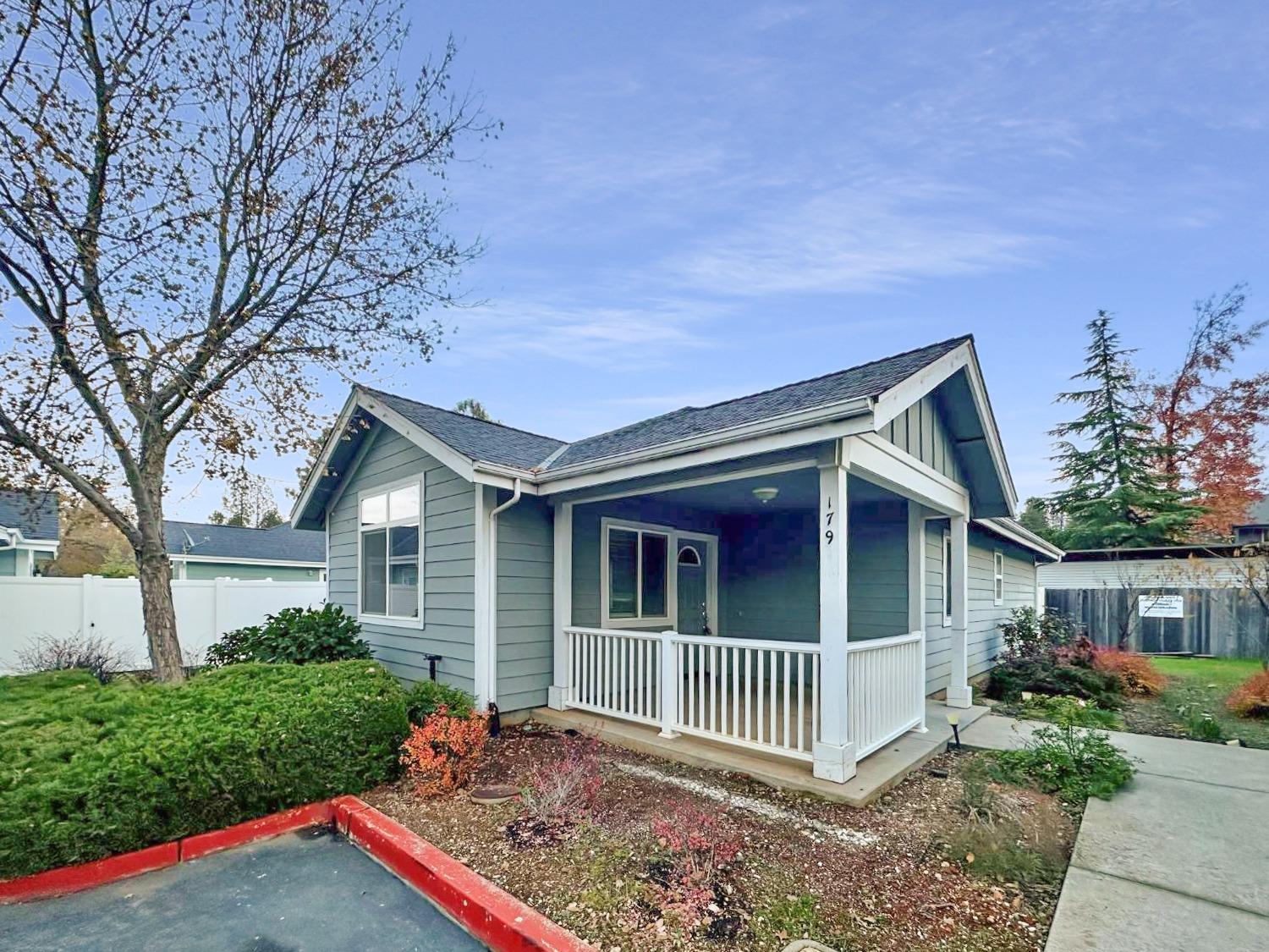 a porch with seating space