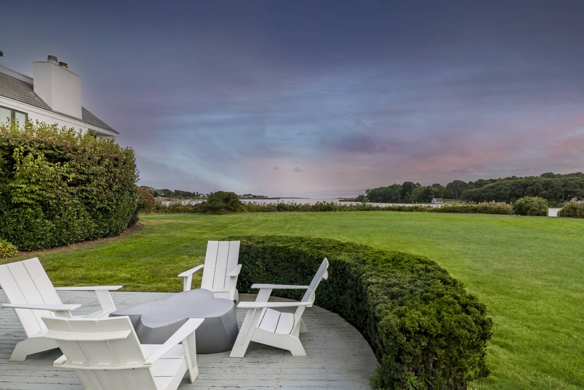 a view of a patio with furniture