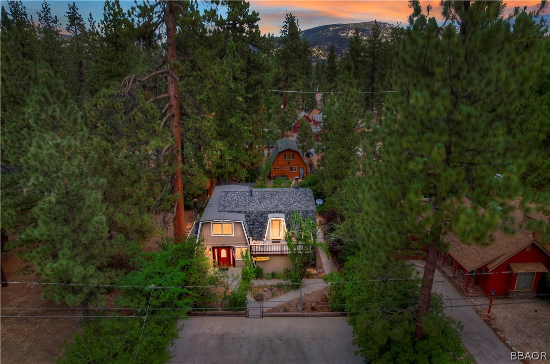 an aerial view of a house