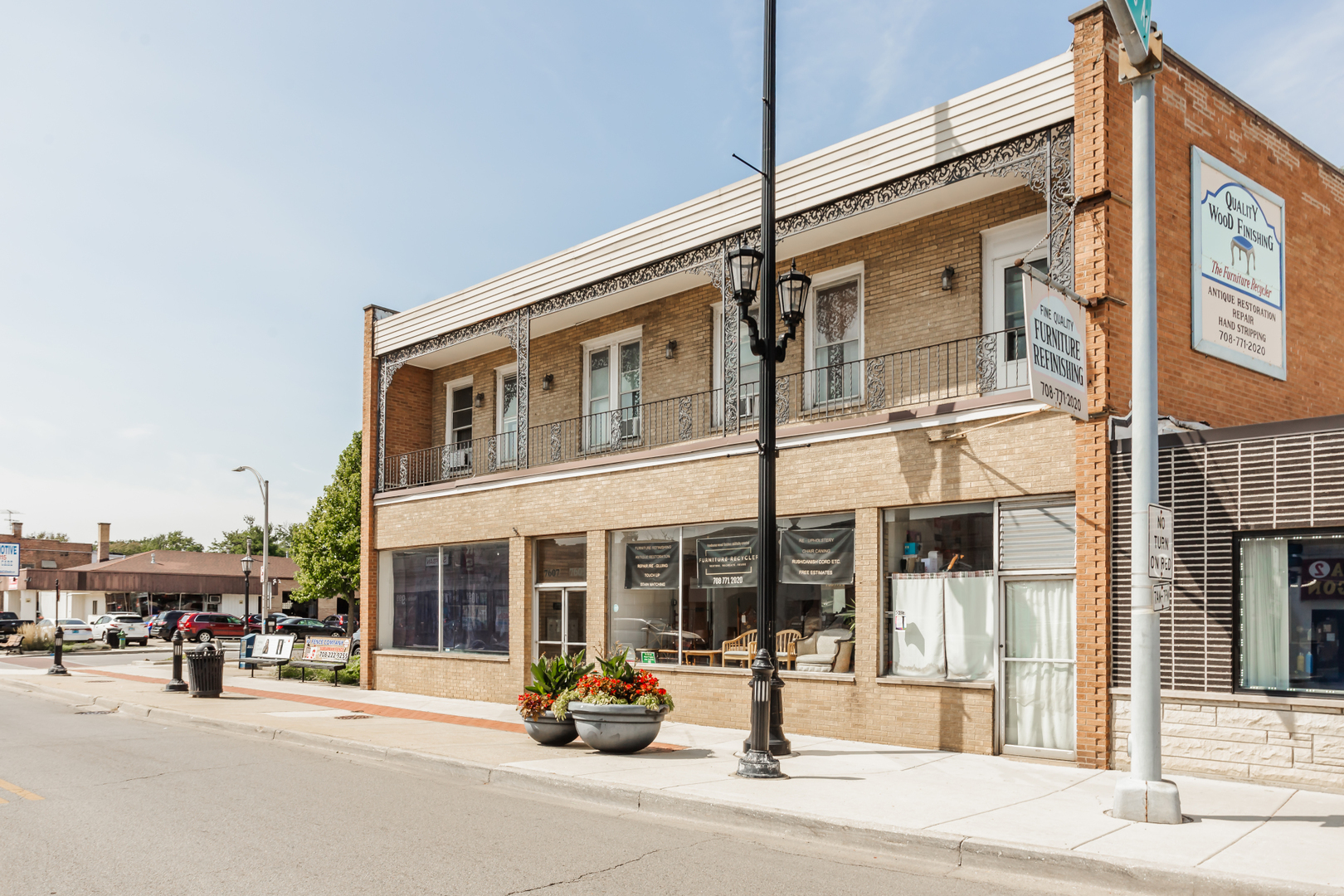 a view of a building with a street