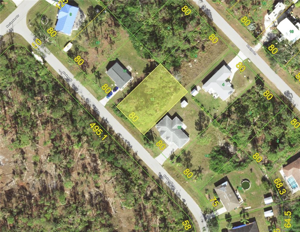 an aerial view of a residential houses with yard