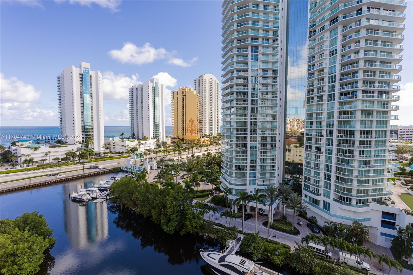 a city view with tall buildings