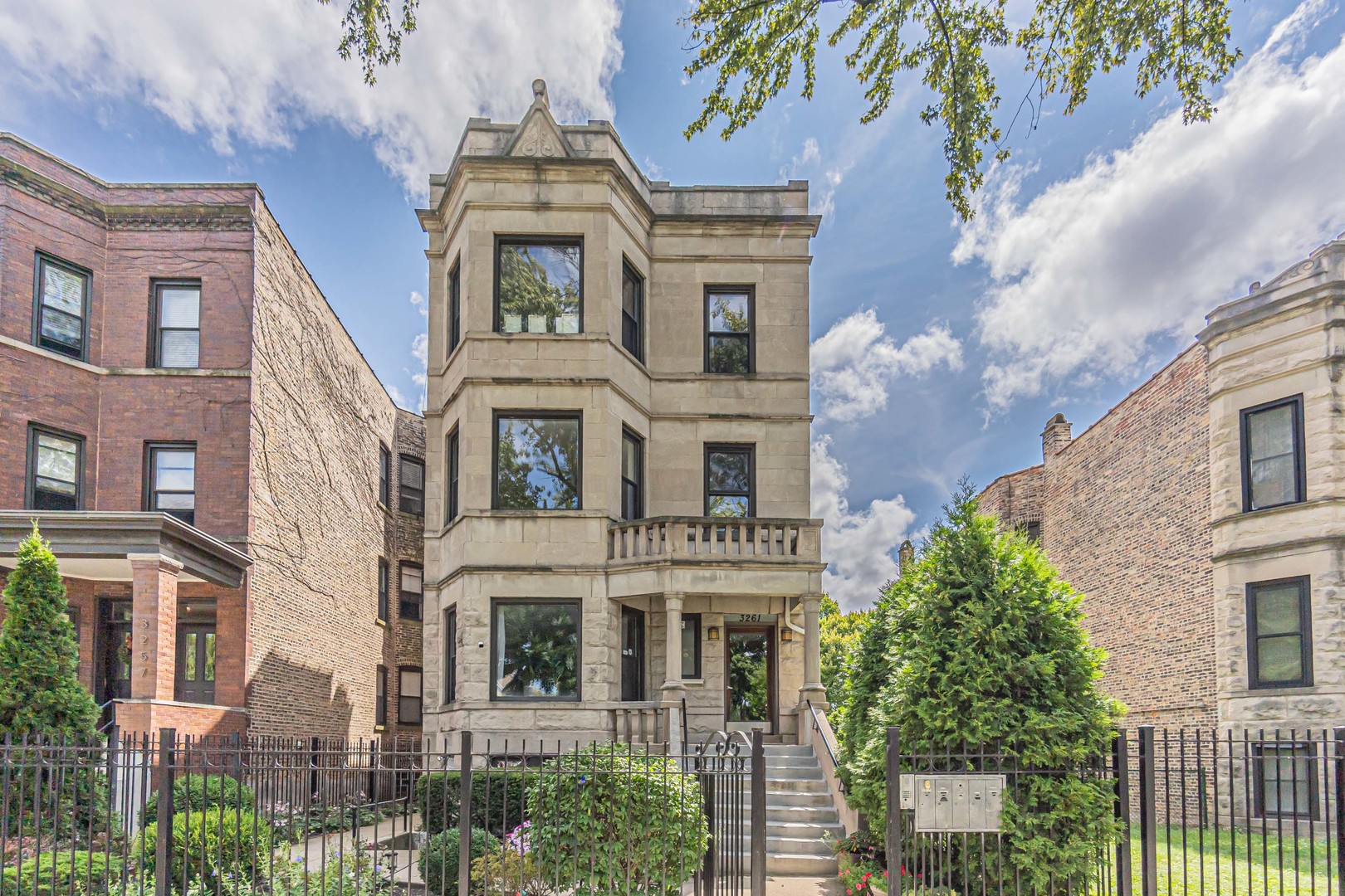 a front view of a residential apartment building