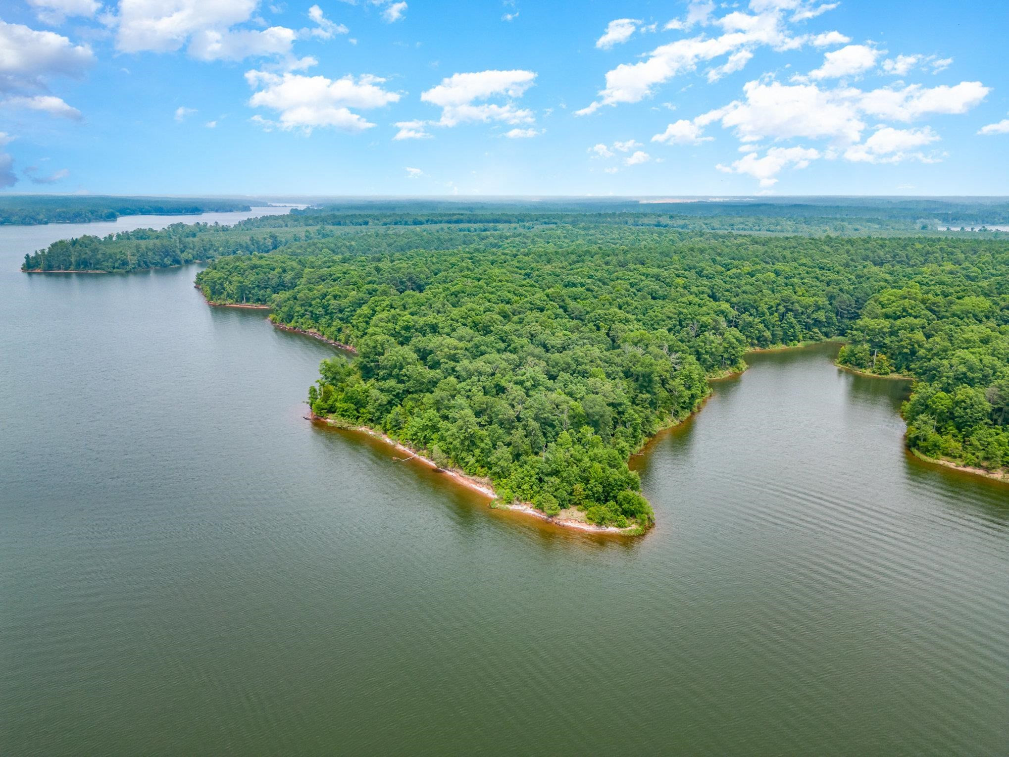 a view of a lake with a city