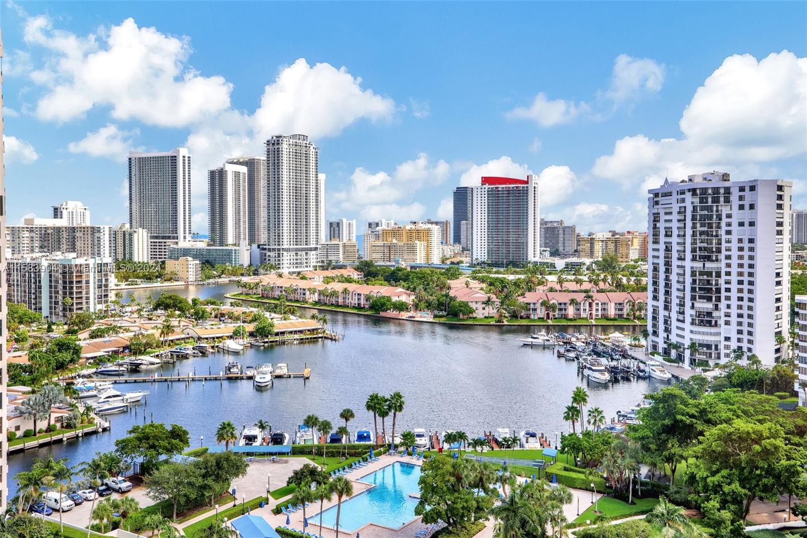 a view of a city with tall buildings