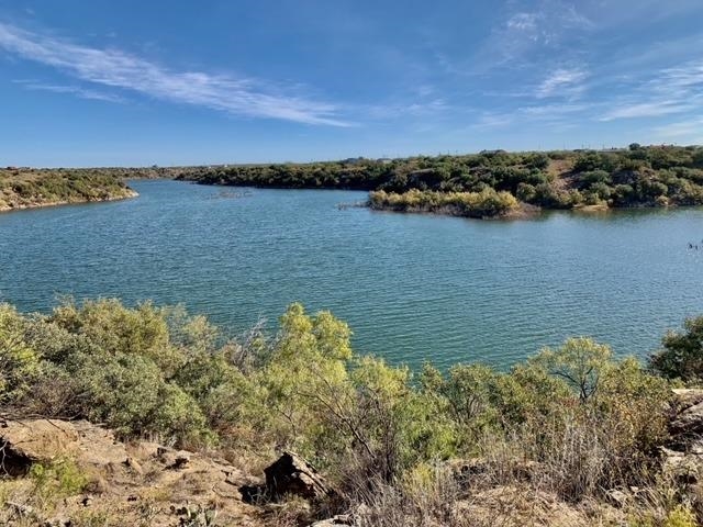 a view of a lake with houses in the back