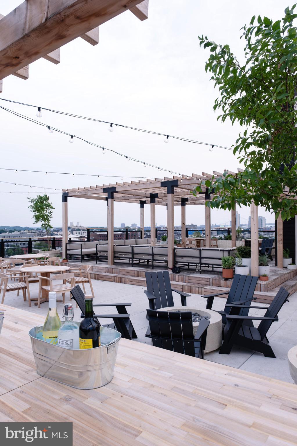 a view of a terrace with seating area