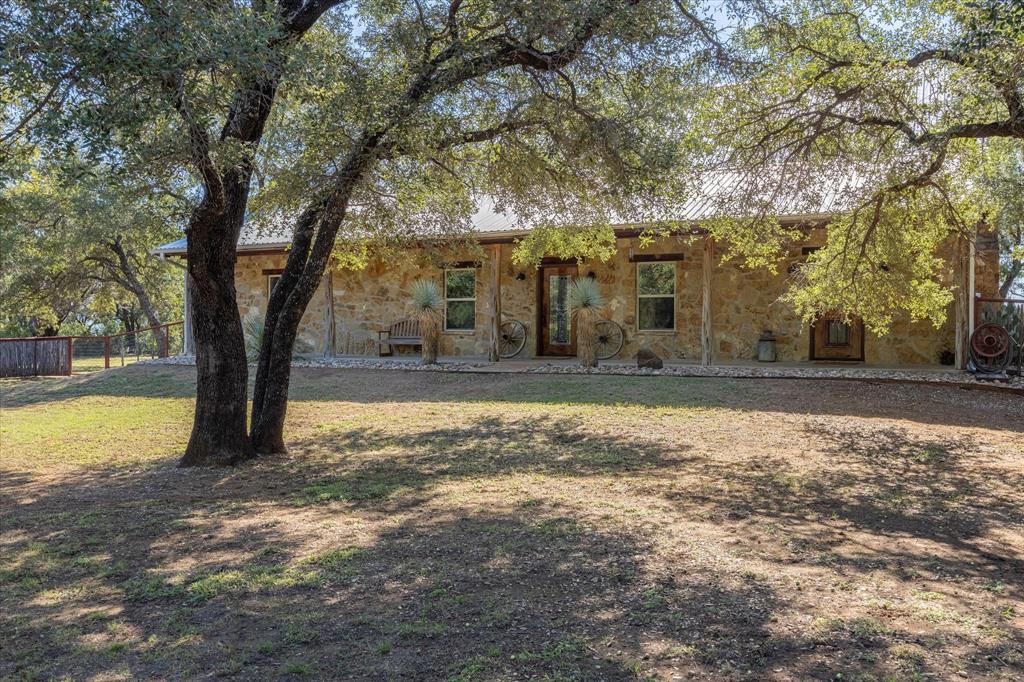 a view of a yard with a tree