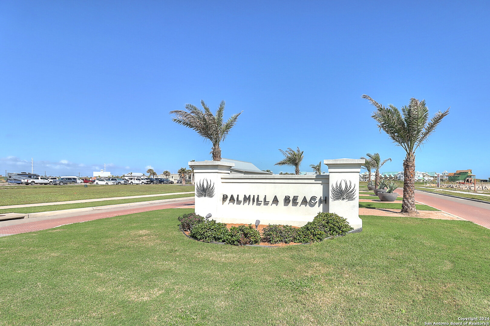 a sign board with ocean view