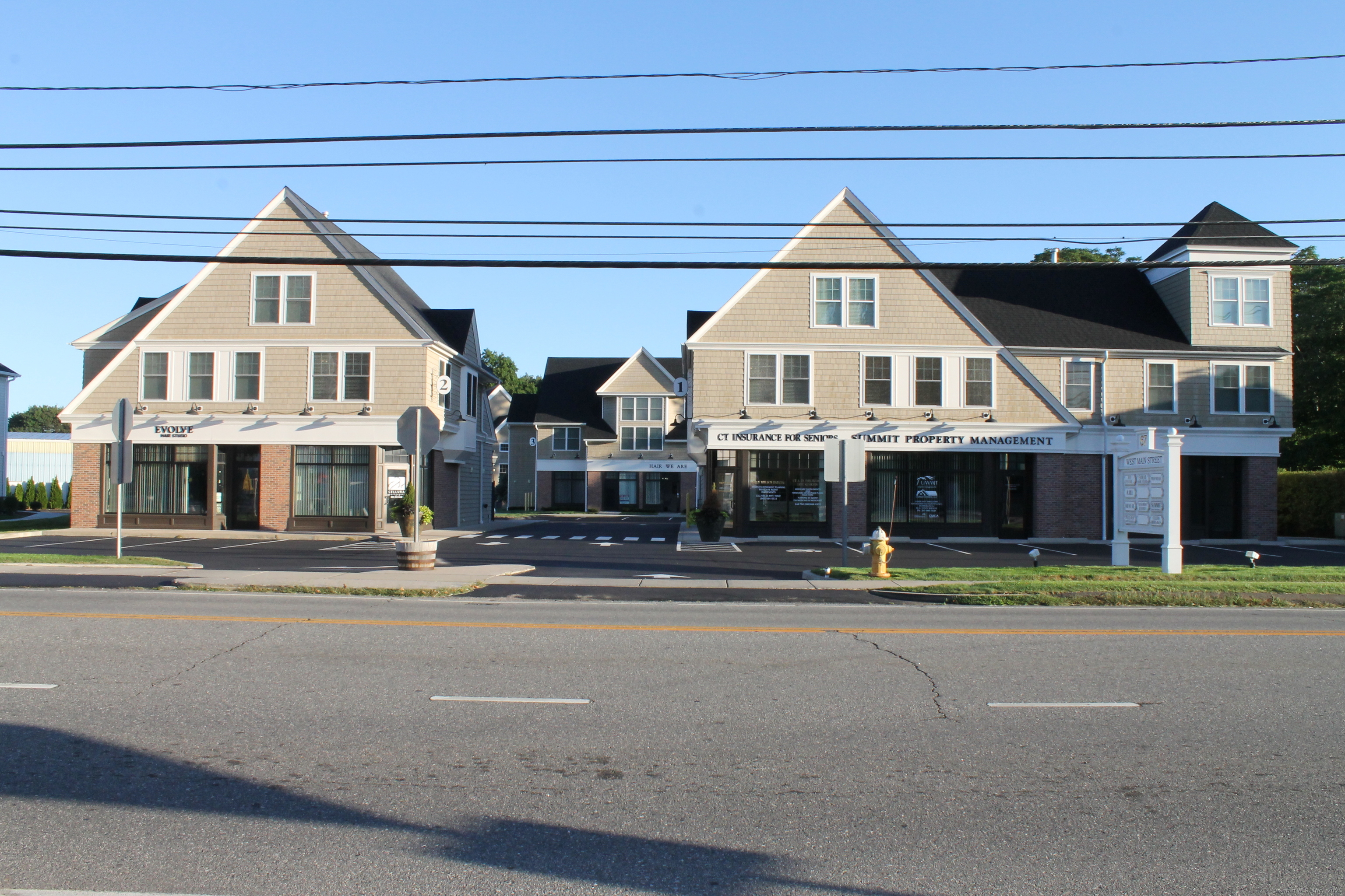 front view of residential houses with a street