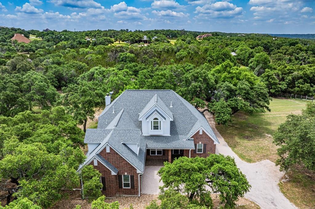 an aerial view of a house