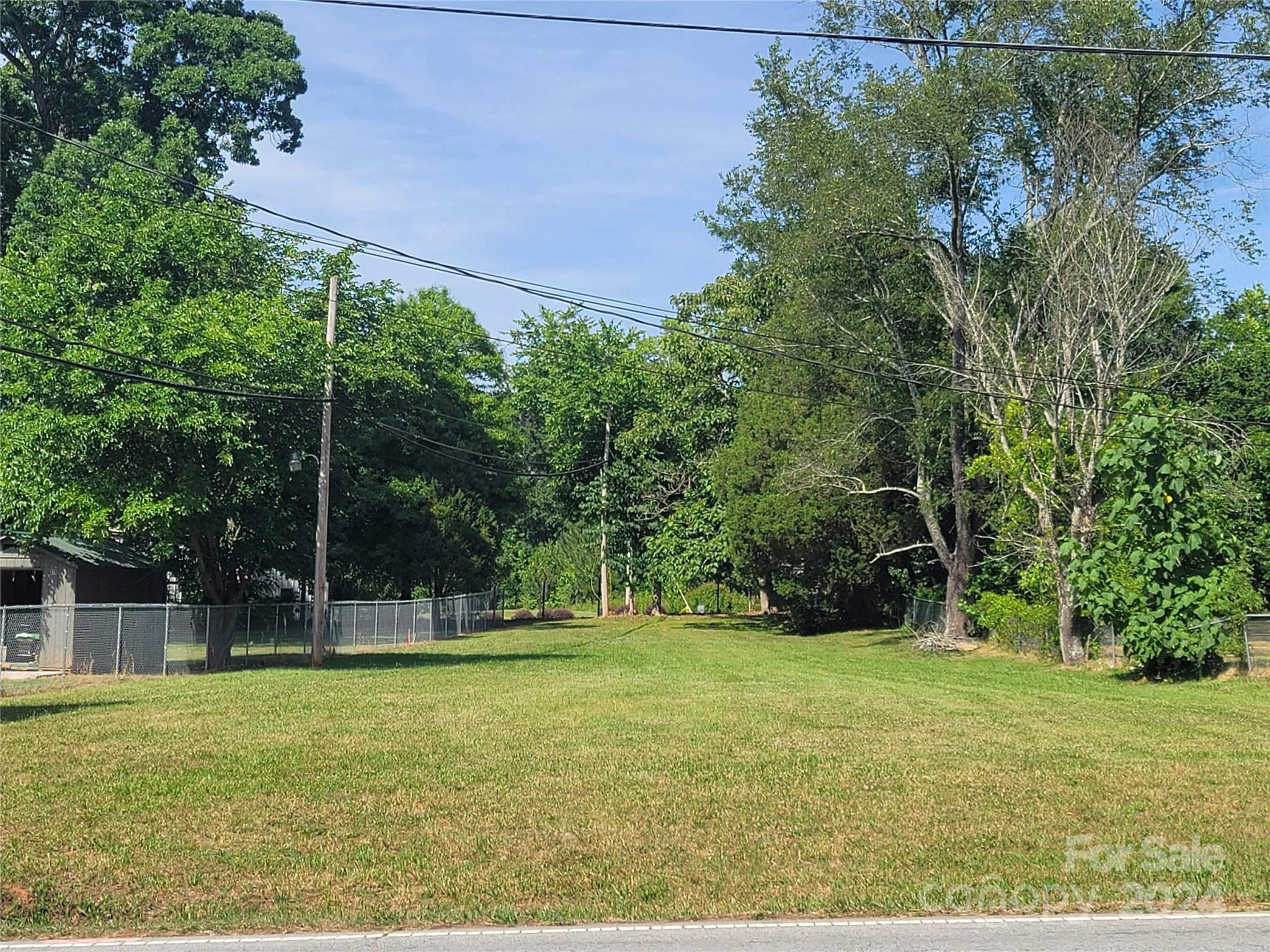 a view of a park with large trees