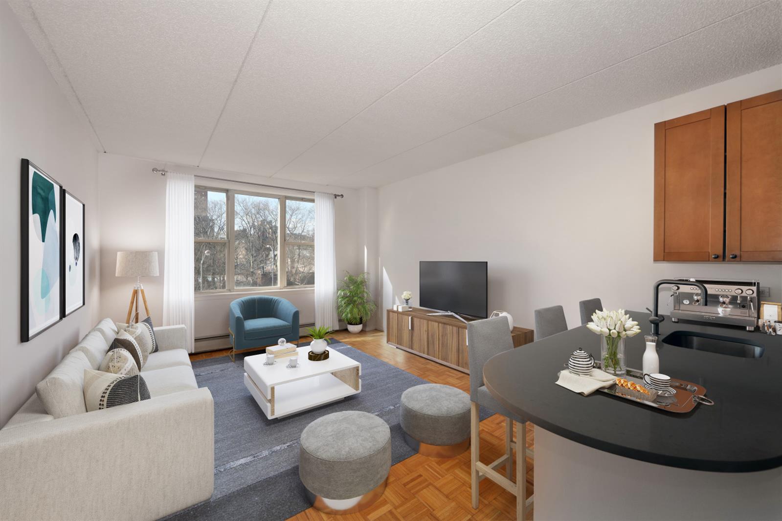 a living room with furniture and a flat screen tv