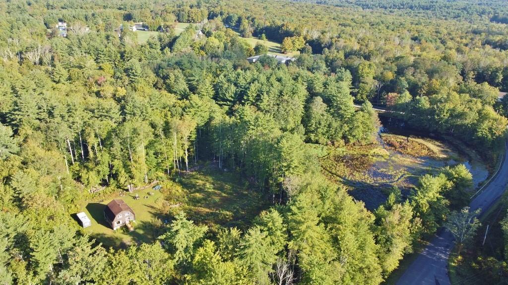 Drone / aerial view House, Land, Pond, Road