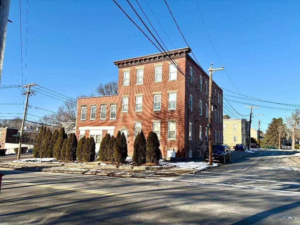 a view of a building and a street