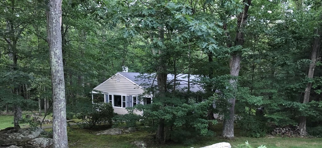 a view of a house with backyard and garden