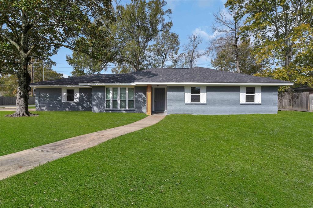 a front view of house with yard and green space