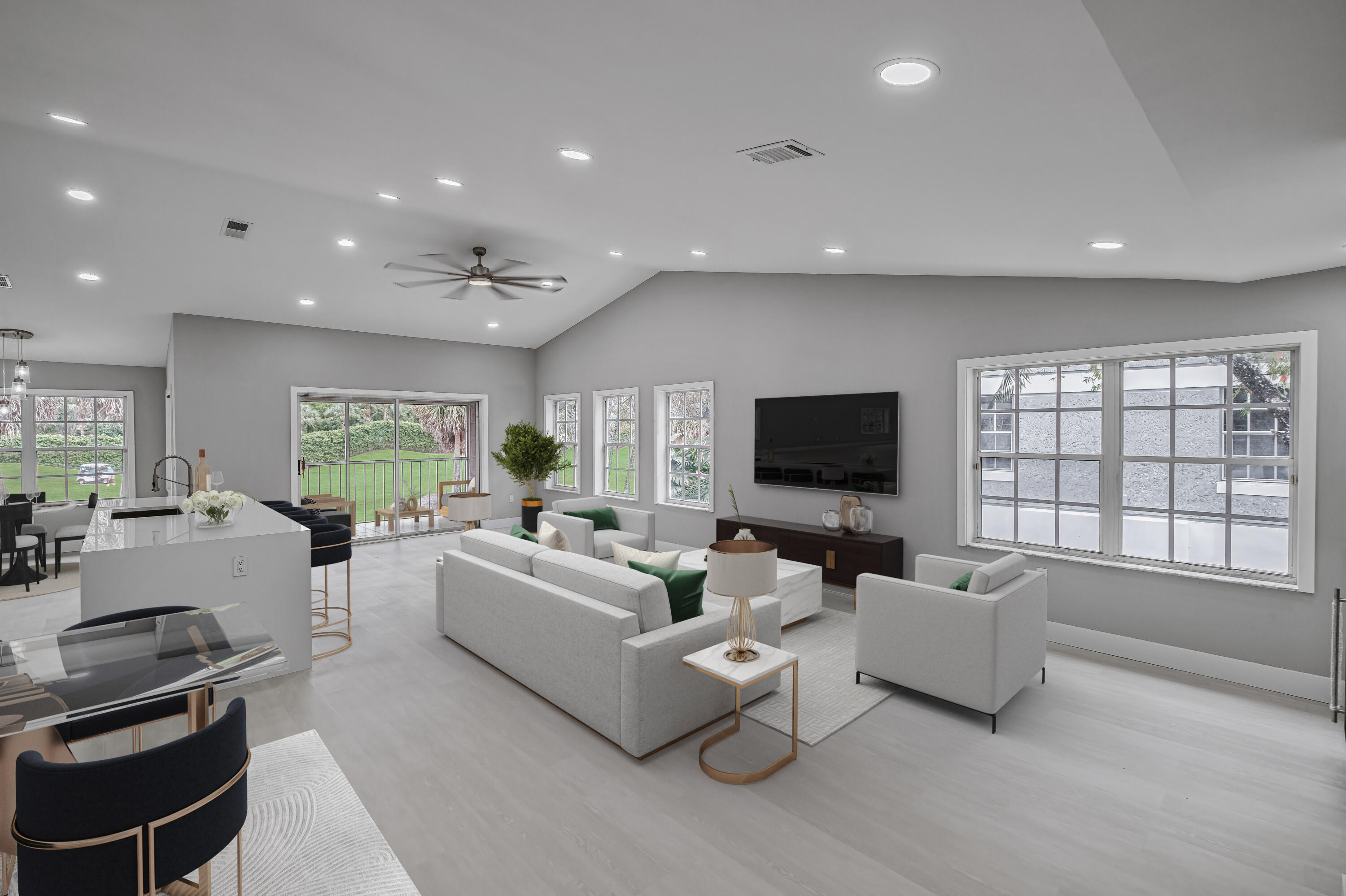 a living room with furniture flat screen tv and a fireplace