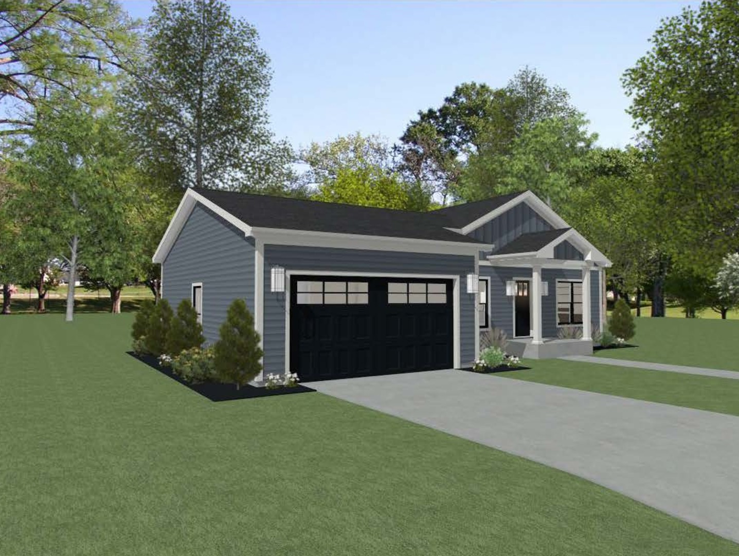 a front view of a house with a yard and trees