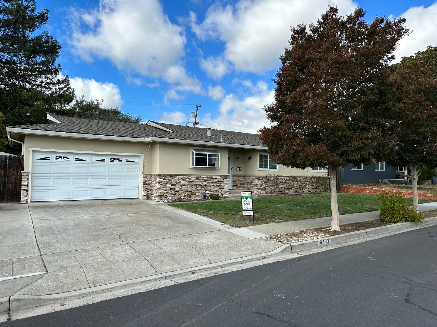 a view of a house with a yard and garage