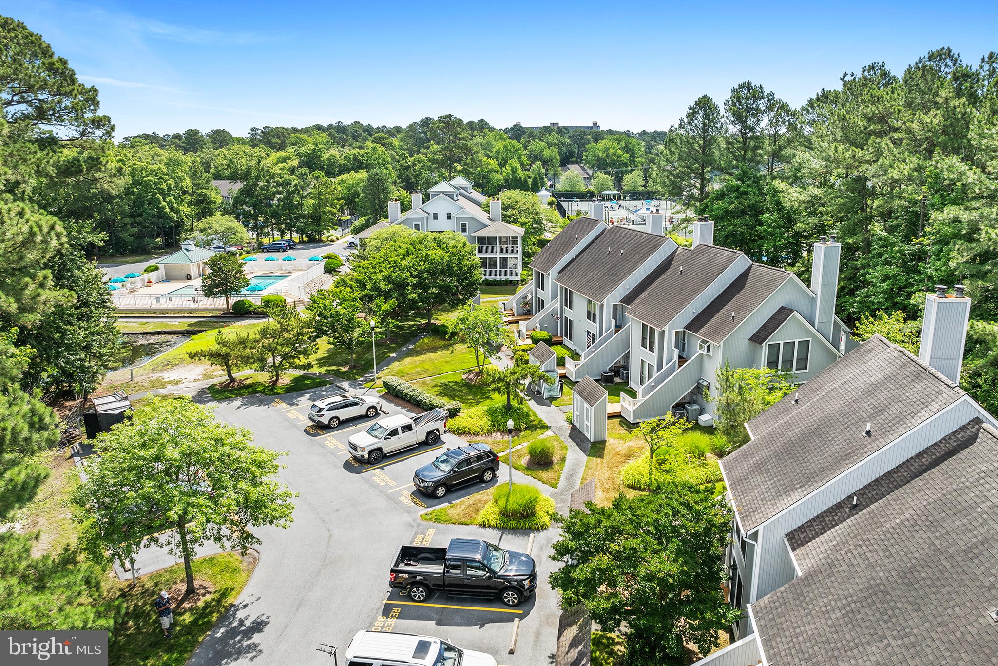 an aerial view of a house with a garden