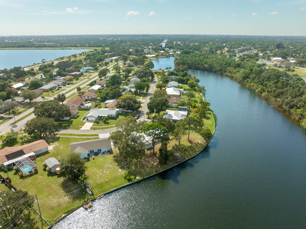 a view of a lake with a city