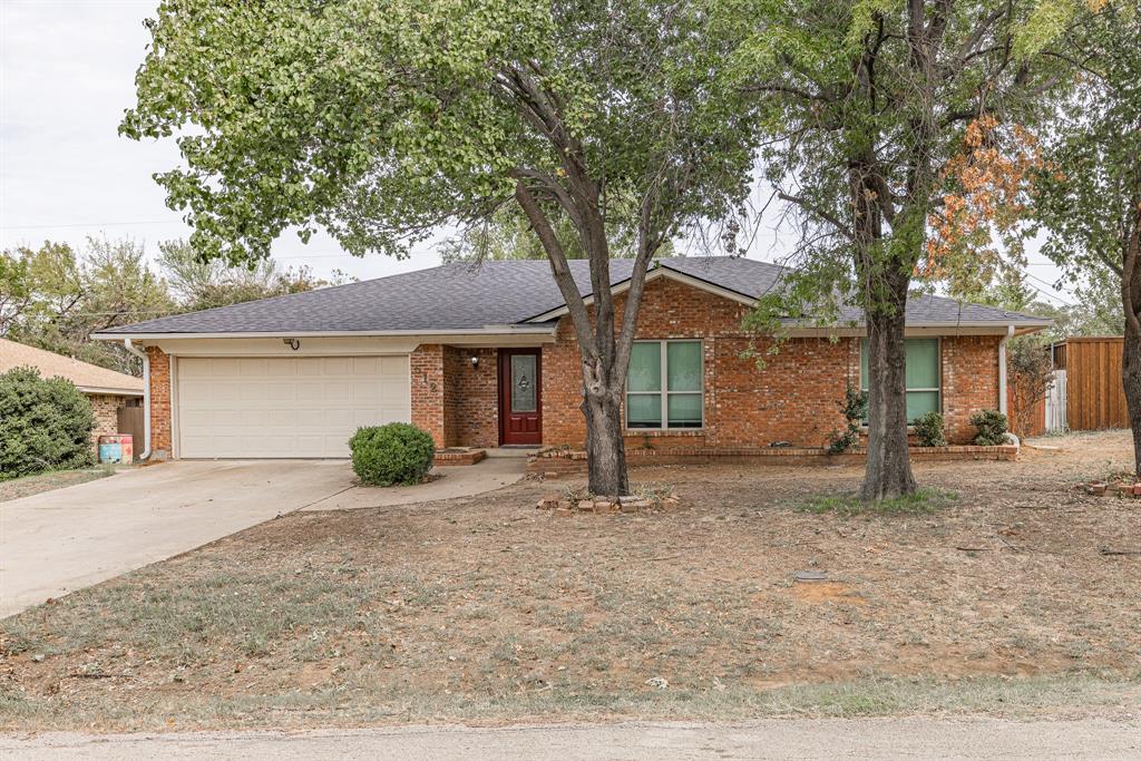 front view of a house with a patio