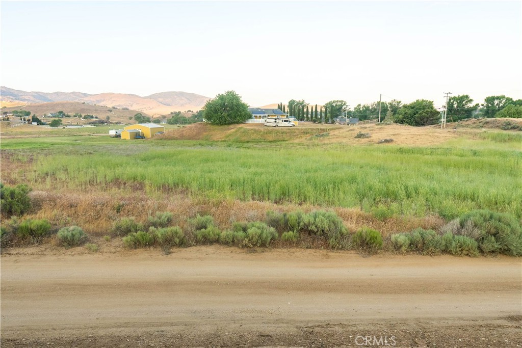 a view of a field with an ocean