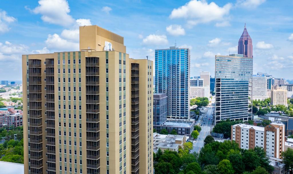 a view of a tall building