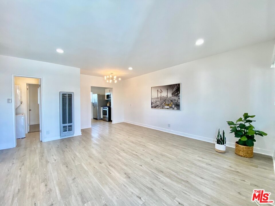 a view of a big room with wooden floor and a potted plant