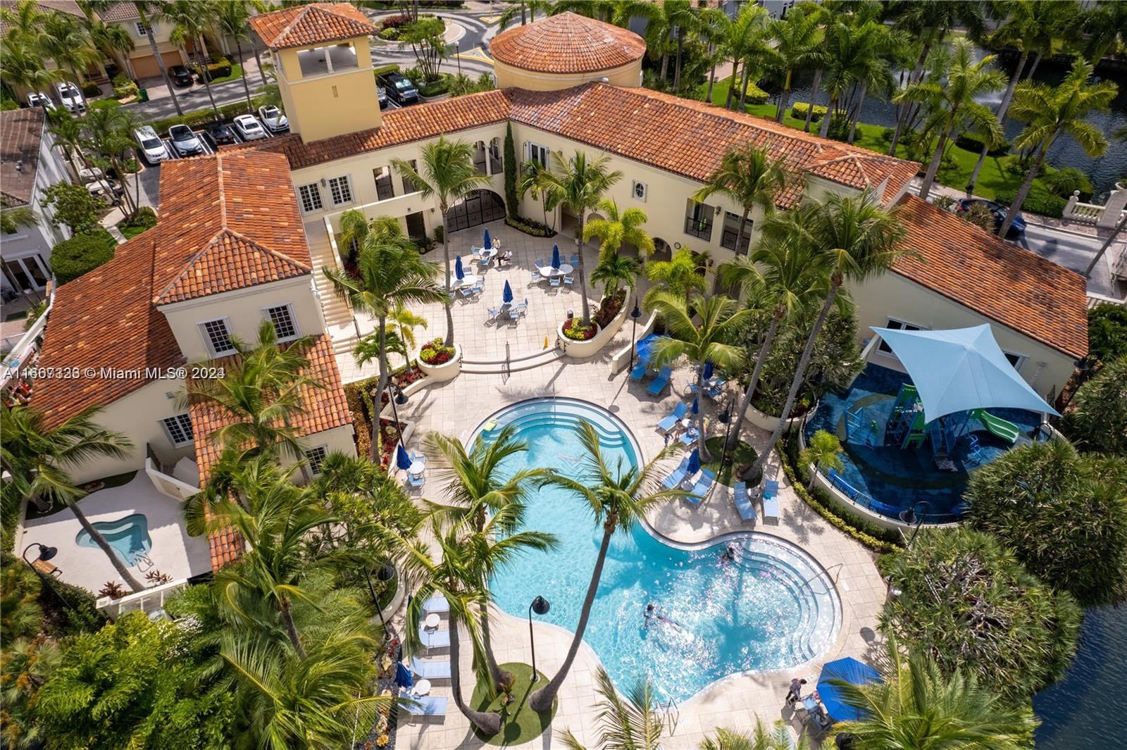 an aerial view of a house swimming pool and 