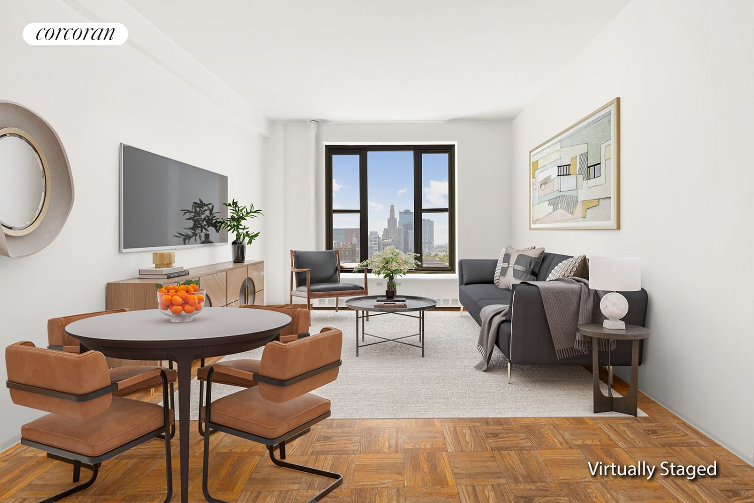 a living room with furniture and a window