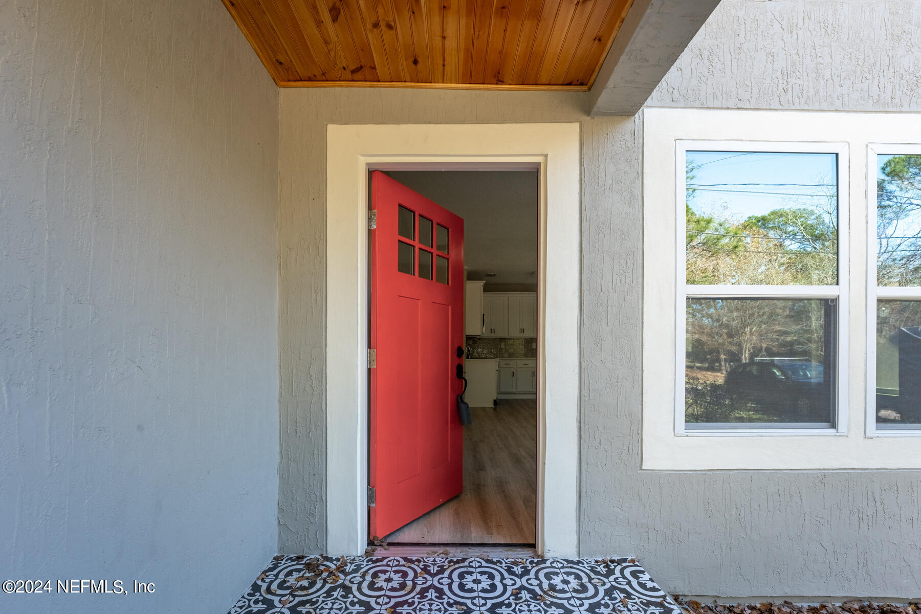 a entryway with a door