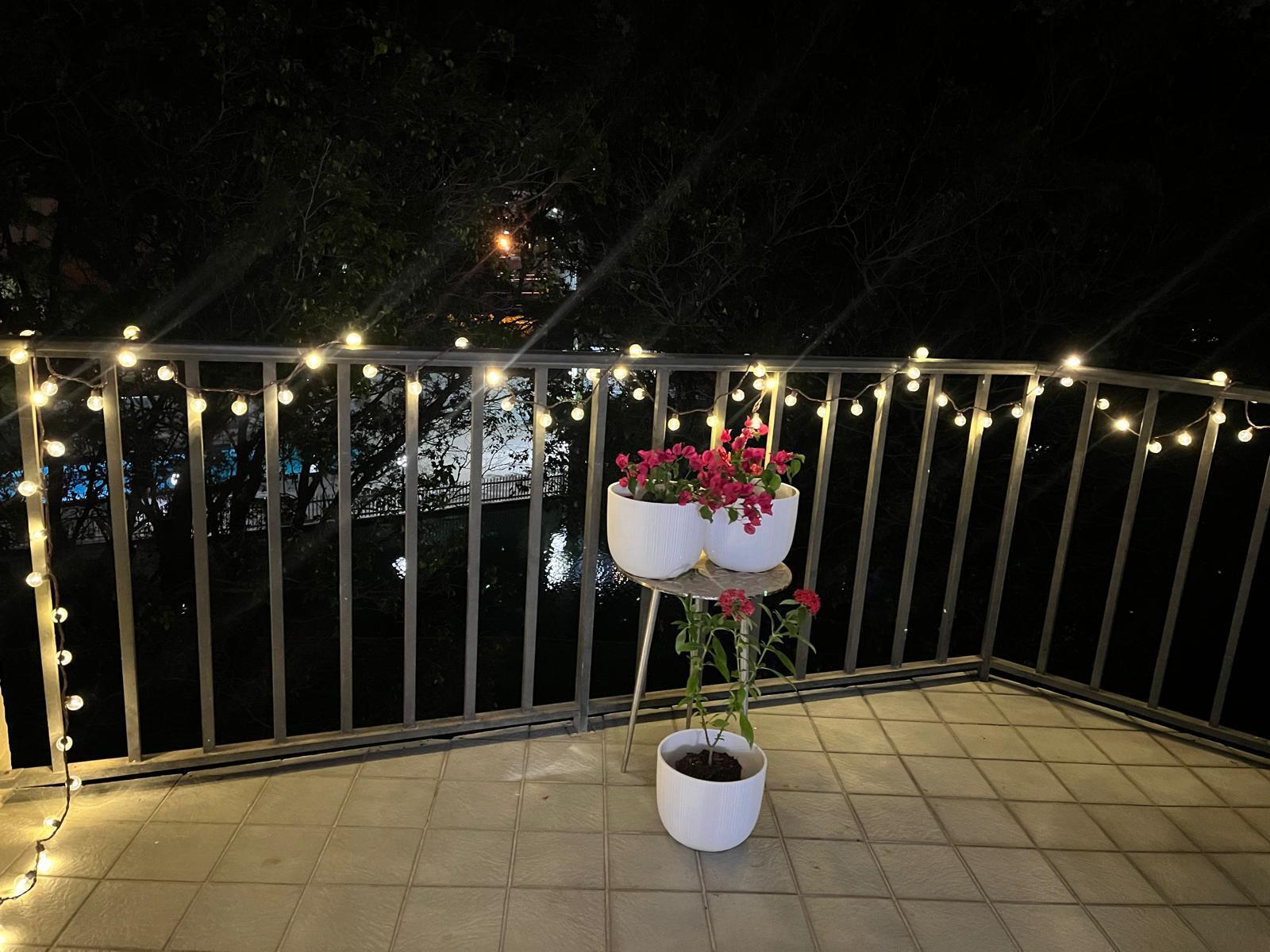 a view of a chairs and tables in patio