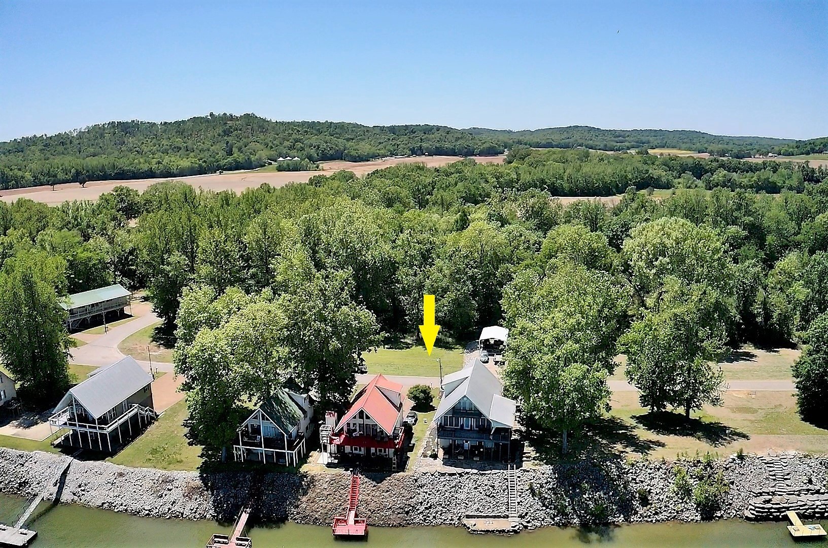 an aerial view of a house with a garden