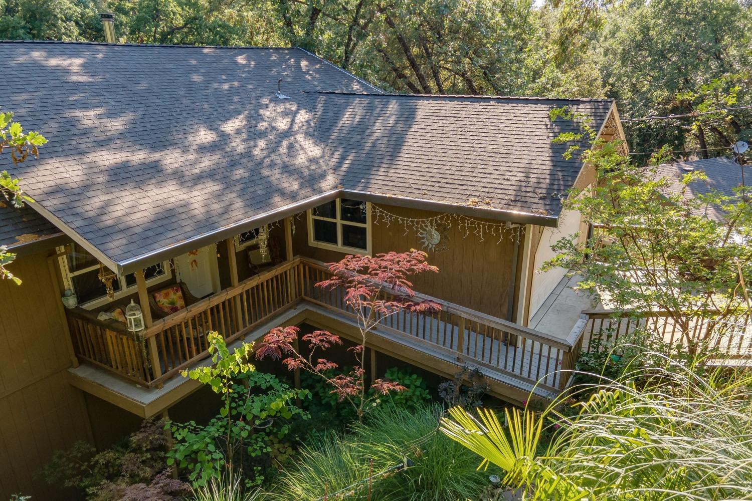 an aerial view of balcony and deck