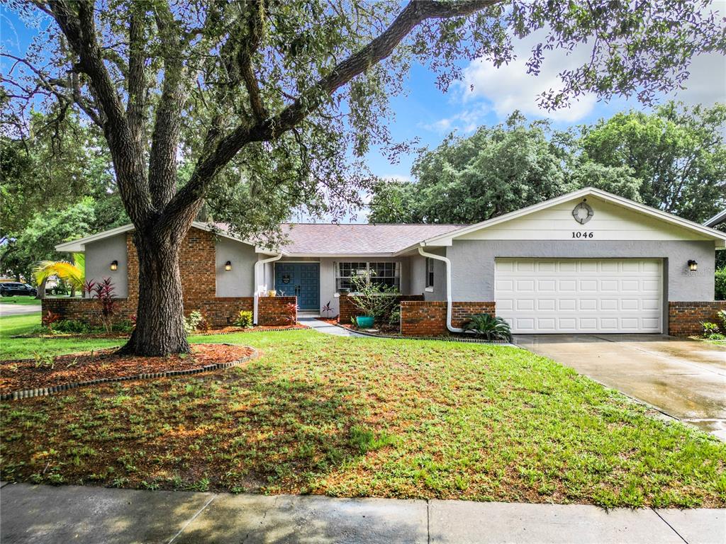 a front view of house with yard and trees