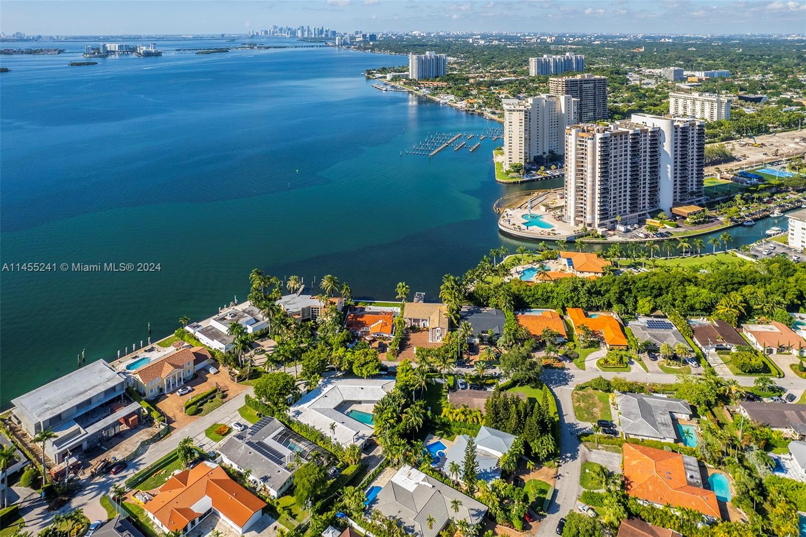 a view of a lake with a city