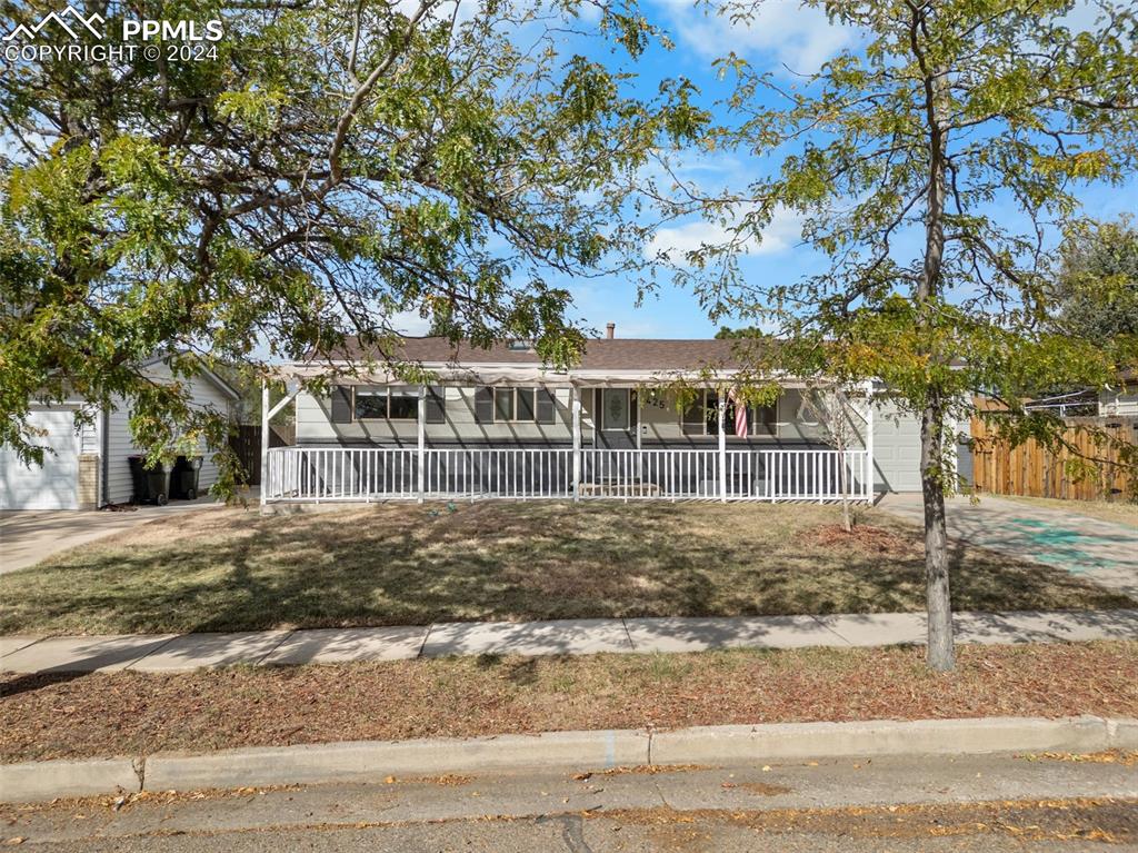 front view of a house with a trees