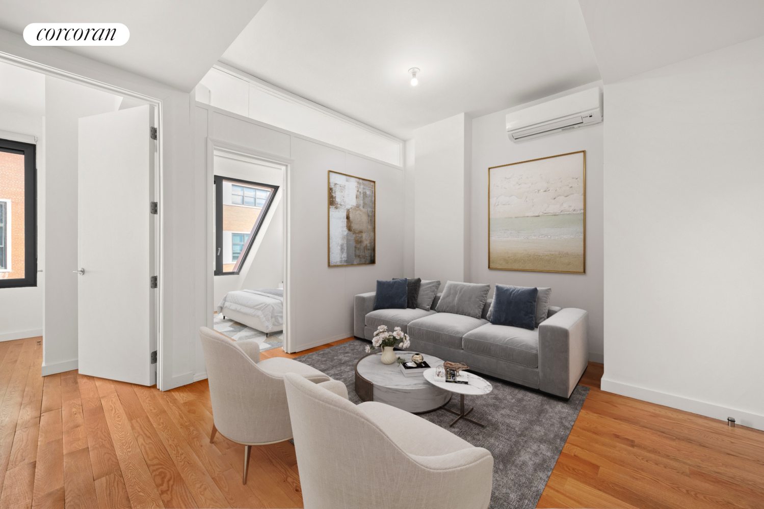 a living room with furniture and a window