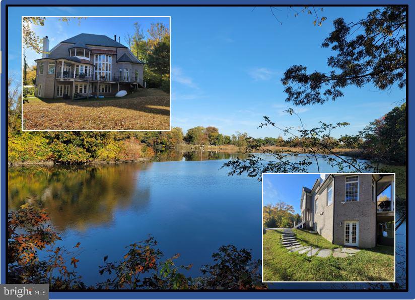 a view of a lake with a house in the background