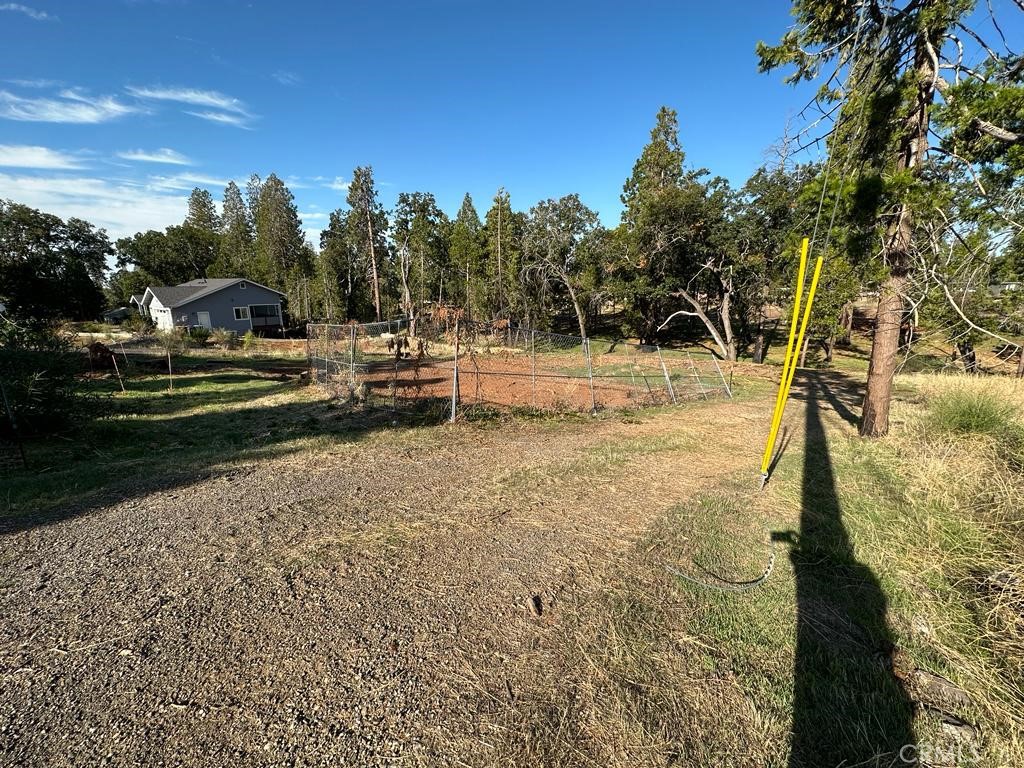 a view of a yard with a slide