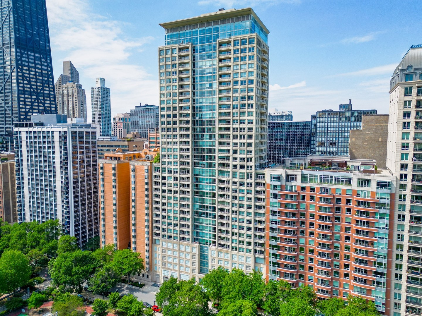 a view of a city with tall buildings