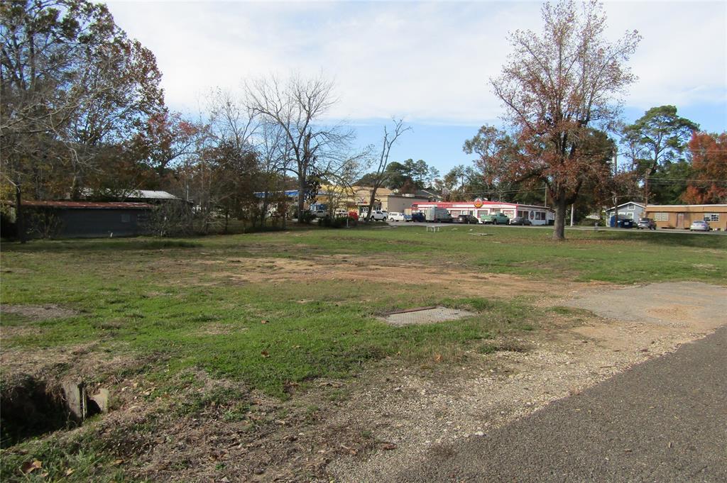 a view of a field with trees in the background